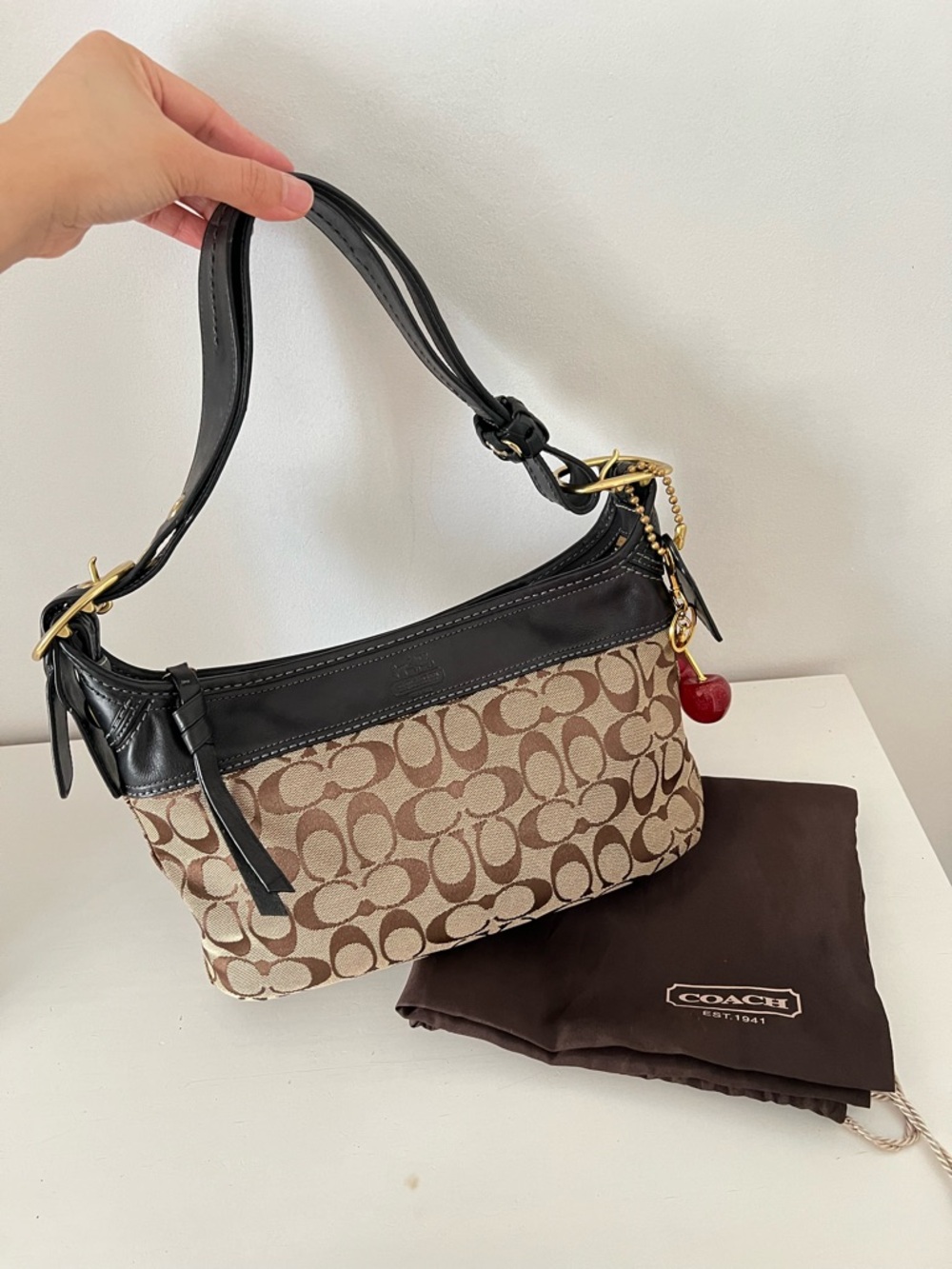 Coach Signature Canvas and Leather Shoulder Bag in Brown and Black - Picture 2 of 12